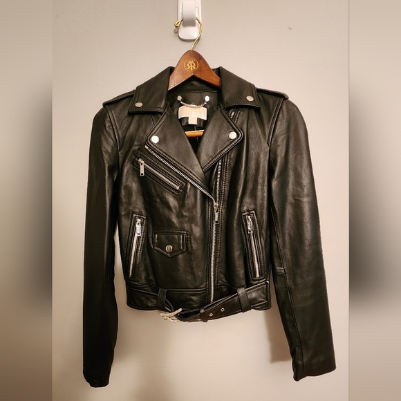 NWT Michael Kors Black Leather Moto Motorcycle Jacket Size Small - Picture 6 of 16